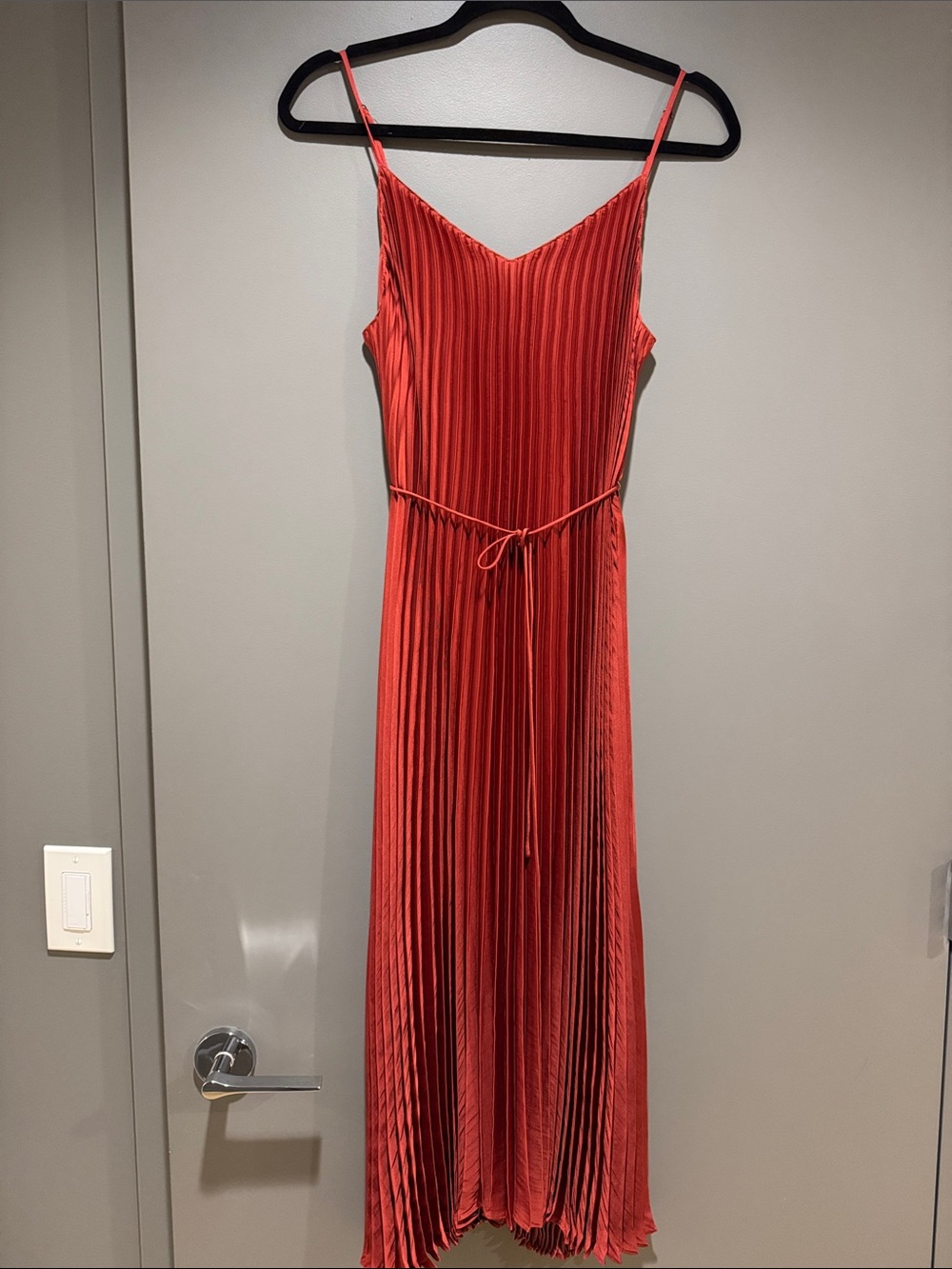 Banana Republic- Dark Red Pleated Slip Midi Dress with Waist Tie
